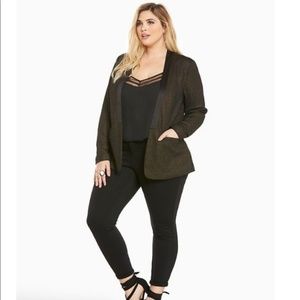 TORRID Black Metallic Gold Shine Open Front Blazer